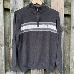 US Polo Assn. Slate grey pullover knit sweater Quarter zip with stripes …